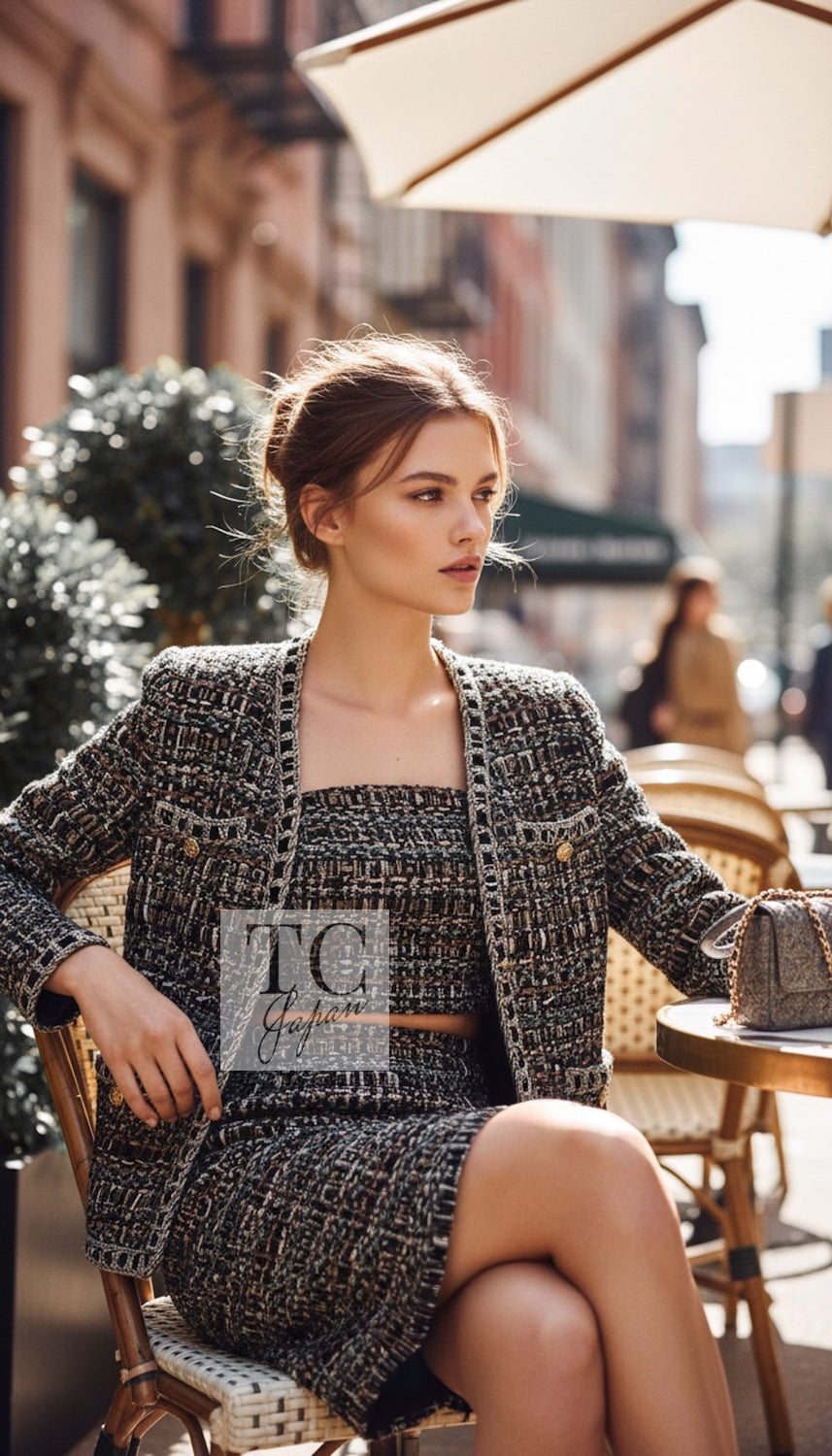 CHANEL 16PF Brown Mix Zipper Tweed Jacket Skirt Suit 36 38 16