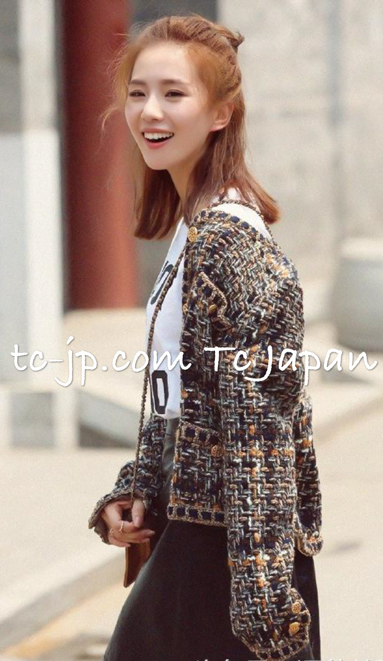 CHANEL 16PF Brown Mix Zipper Tweed Jacket Skirt Suit 36 38 | US