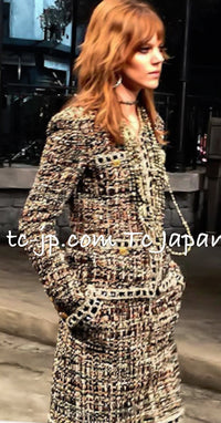 CHANEL 16PF Brown Mix Zipper Tweed Jacket Skirt Suit 36 38 | US