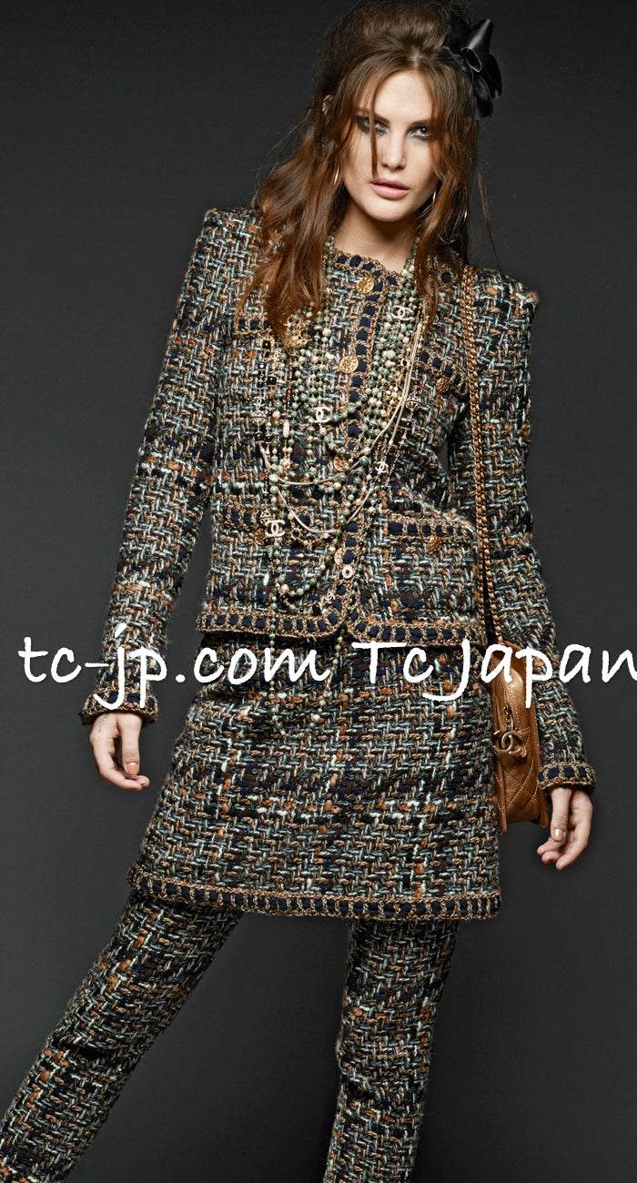 CHANEL 16PF Brown Mix Zipper Tweed Jacket Skirt Suit 36 38 | US