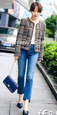 CHANEL 16PF Brown Mix Zipper Tweed Jacket Skirt Suit 36 38 | US