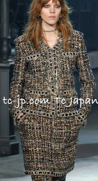 CHANEL 16PF Brown Mix Zipper Tweed Jacket Skirt Suit 36 38 | US