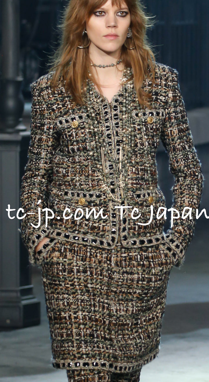 CHANEL 16PF Brown Mix Zipper Tweed Jacket Skirt Suit 36 38 | US