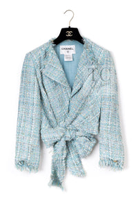 CHANEL 11S Sky Blue Lesage Sequin Silk Cotton Tweed Jacket Skirt Suit 38 08