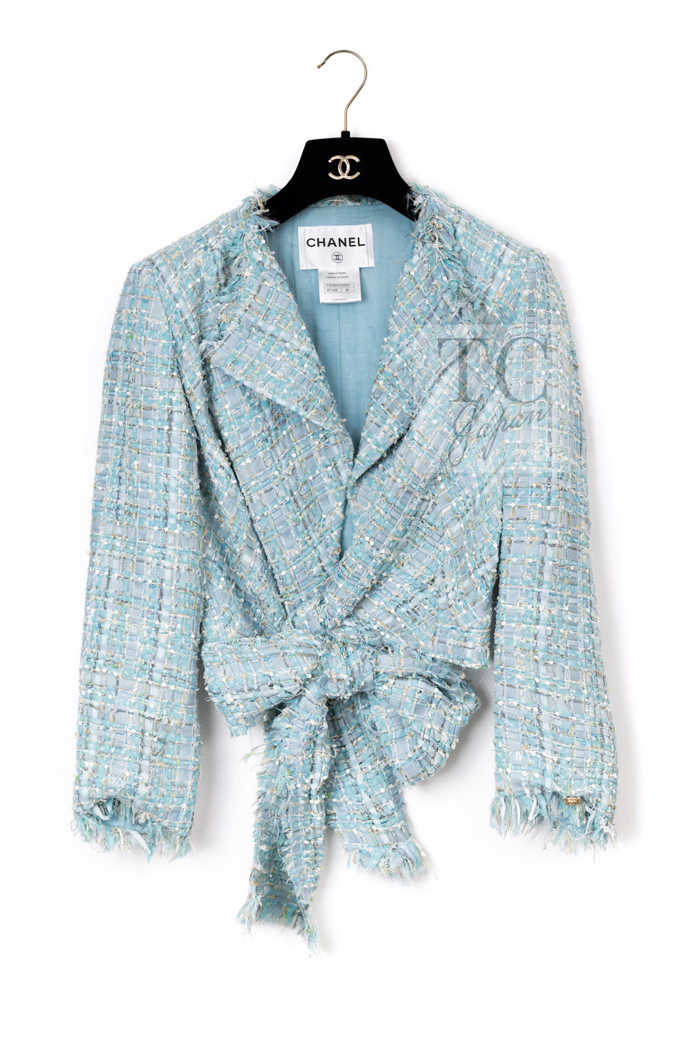 CHANEL 11S Sky Blue Lesage Sequin Silk Cotton Tweed Jacket Skirt Suit 38 08