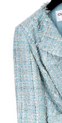 CHANEL 11S Sky Blue Lesage Sequin Silk Cotton Tweed Jacket Skirt Suit 38 09