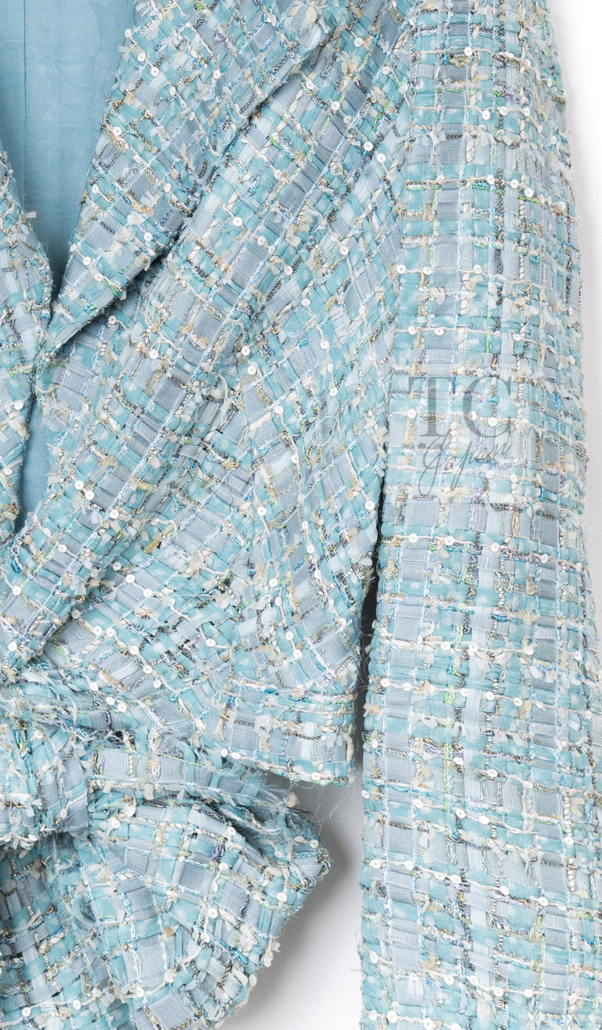 CHANEL 11S Sky Blue Lesage Sequin Silk Cotton Tweed Jacket Skirt Suit 38 10
