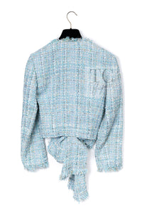 CHANEL 11S Sky Blue Lesage Sequin Silk Cotton Tweed Jacket Skirt Suit 38 12