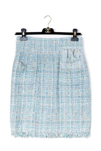 CHANEL 11S Sky Blue Lesage Sequin Silk Cotton Tweed Jacket Skirt Suit 38 18