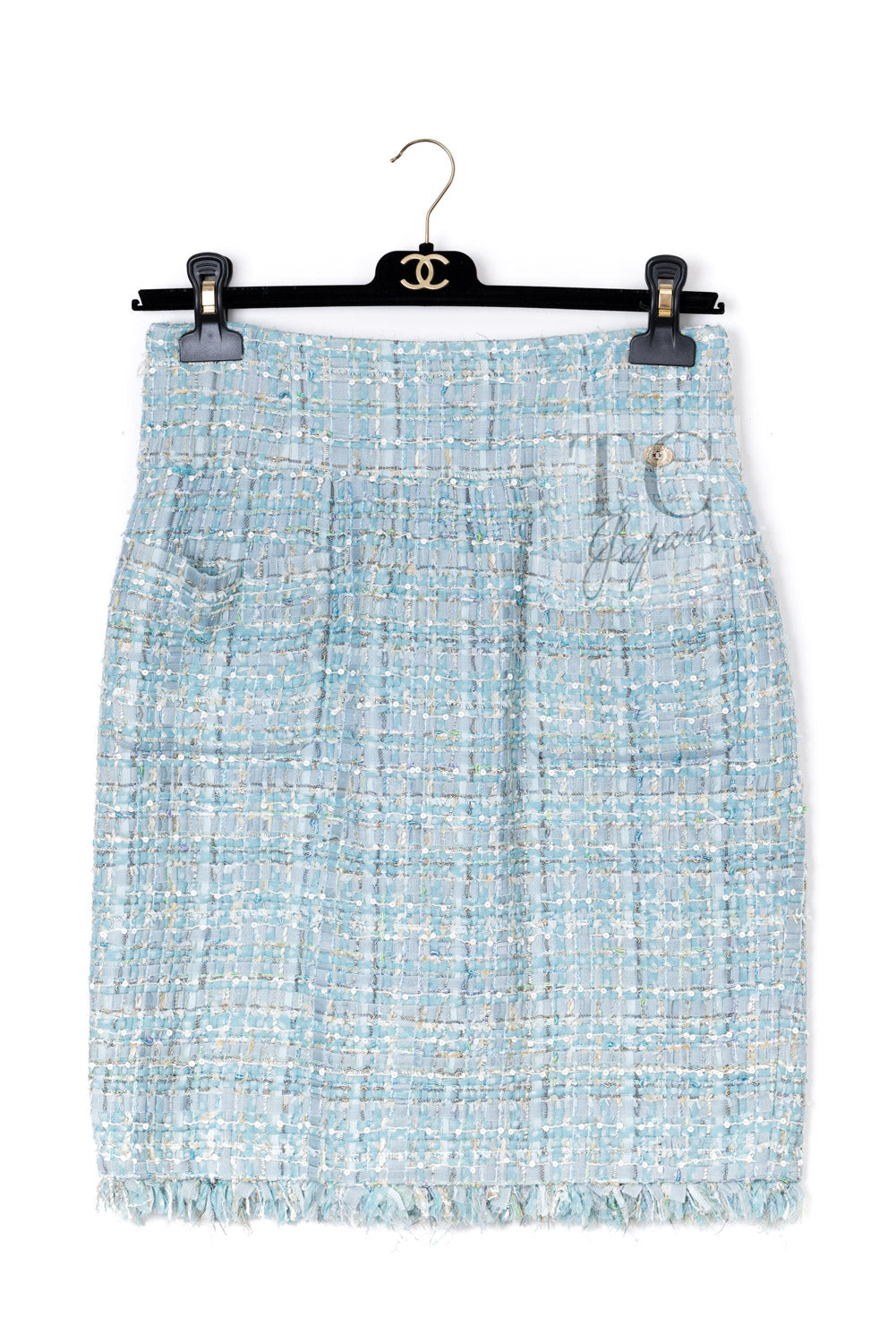 CHANEL 11S Sky Blue Lesage Sequin Silk Cotton Tweed Jacket Skirt Suit 38 18