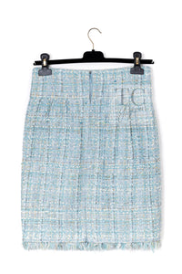CHANEL 11S Sky Blue Lesage Sequin Silk Cotton Tweed Jacket Skirt Suit 38 19