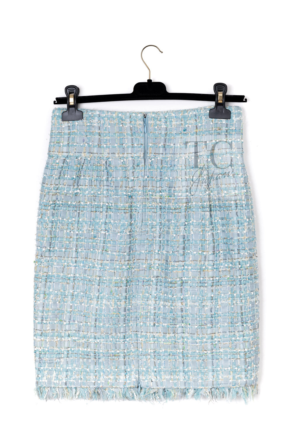 CHANEL 11S Sky Blue Lesage Sequin Silk Cotton Tweed Jacket Skirt Suit 38 19