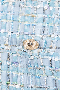 CHANEL 11S Sky Blue Lesage Sequin Silk Cotton Tweed Jacket Skirt Suit 38 20