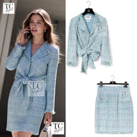 CHANEL 11S Sky Blue Lesage Sequin Silk Cotton Tweed Jacket Skirt Suit 38 22