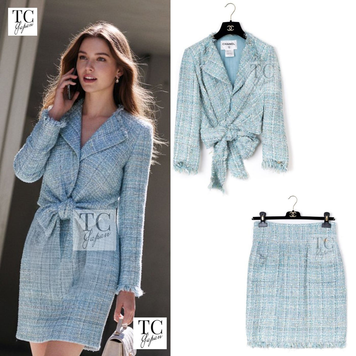 CHANEL 11S Sky Blue Lesage Sequin Silk Cotton Tweed Jacket Skirt Suit 38 22