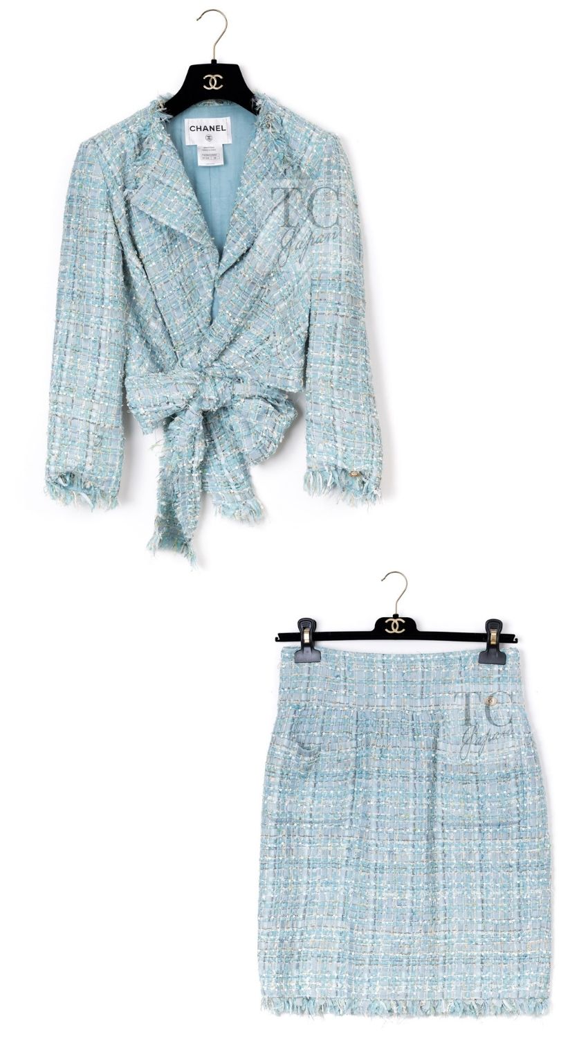 CHANEL 11S Sky Blue Lesage Sequin Silk Cotton Tweed Jacket Skirt Suit 38 07