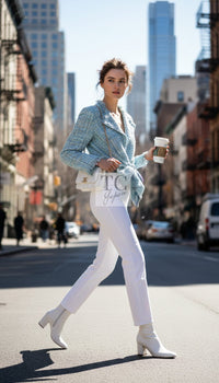 CHANEL 11S Sky Blue Lesage Sequin Silk Cotton Tweed Jacket Skirt Suit 38 03