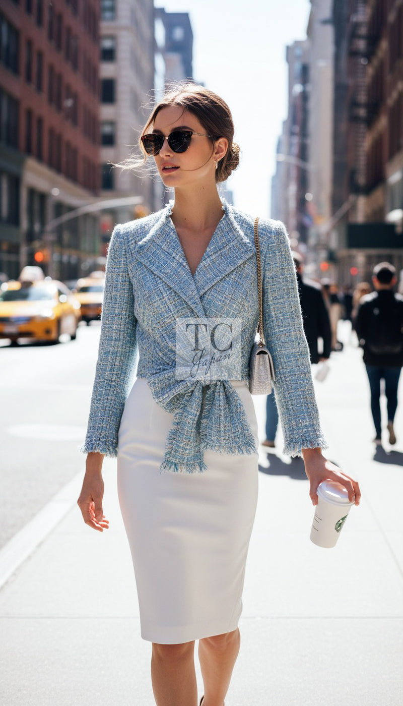 CHANEL 11S Sky Blue Lesage Sequin Silk Cotton Tweed Jacket Skirt Suit 38 04