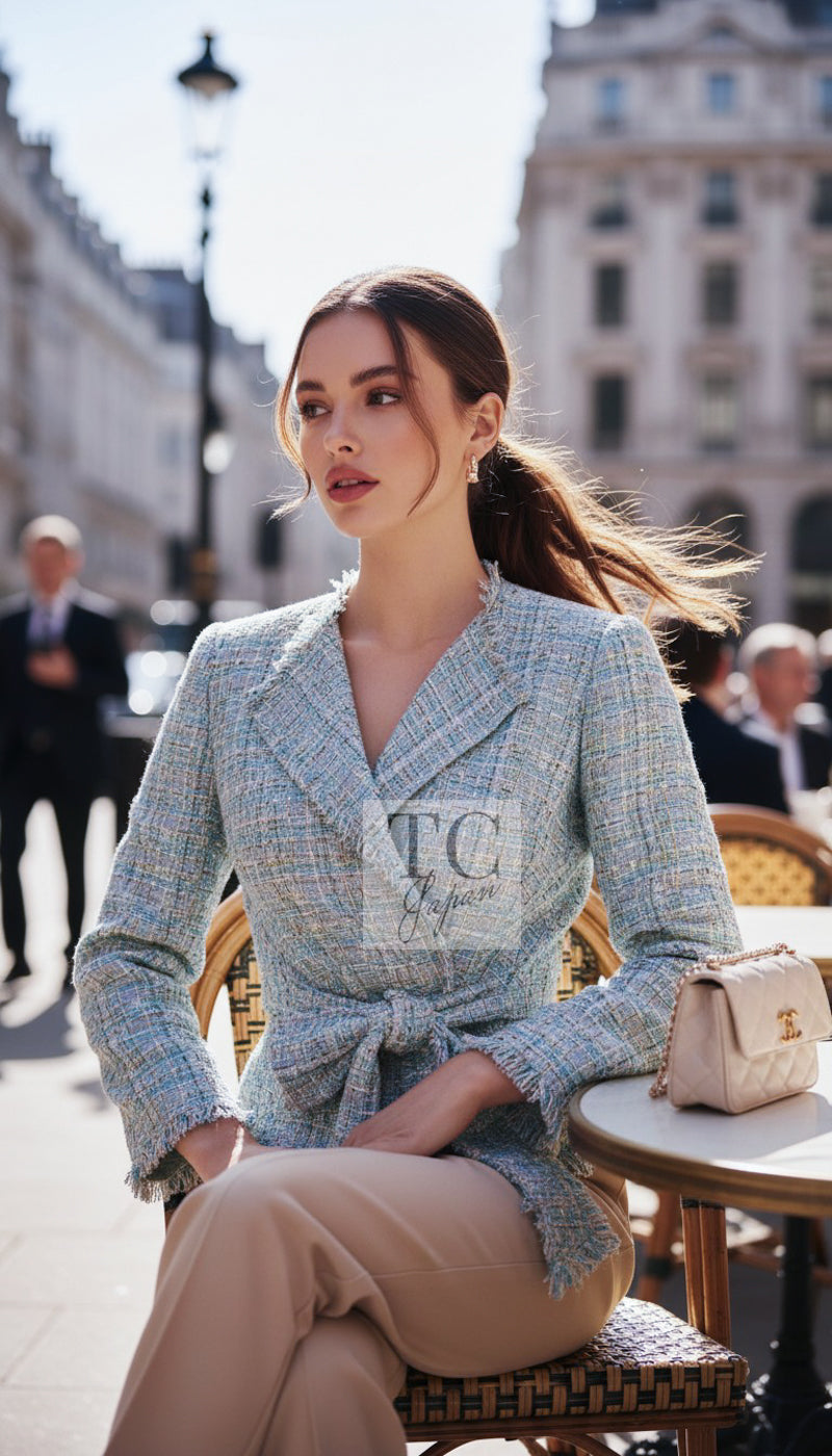 CHANEL 11S Sky Blue Lesage Sequin Silk Cotton Tweed Jacket Skirt Suit 38 05