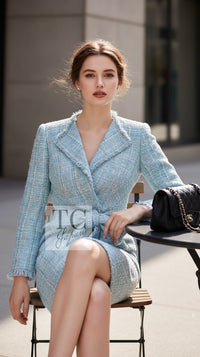 CHANEL 11S Sky Blue Lesage Sequin Silk Cotton Tweed Jacket Skirt Suit 38 06