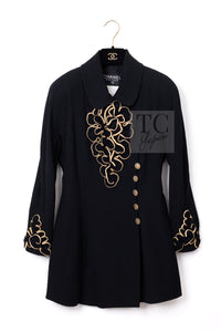 CHANEL Vintage Black Gold CC Buttons Tweed Jacket Skirt Suit 38 2