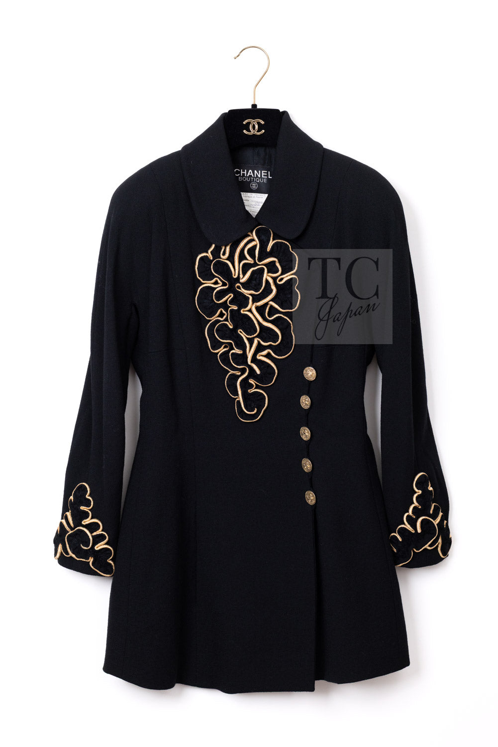 CHANEL Vintage Black Gold CC Buttons Tweed Jacket Skirt Suit 38 2