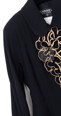 CHANEL Vintage Black Gold CC Buttons Tweed Jacket Skirt Suit 38 16