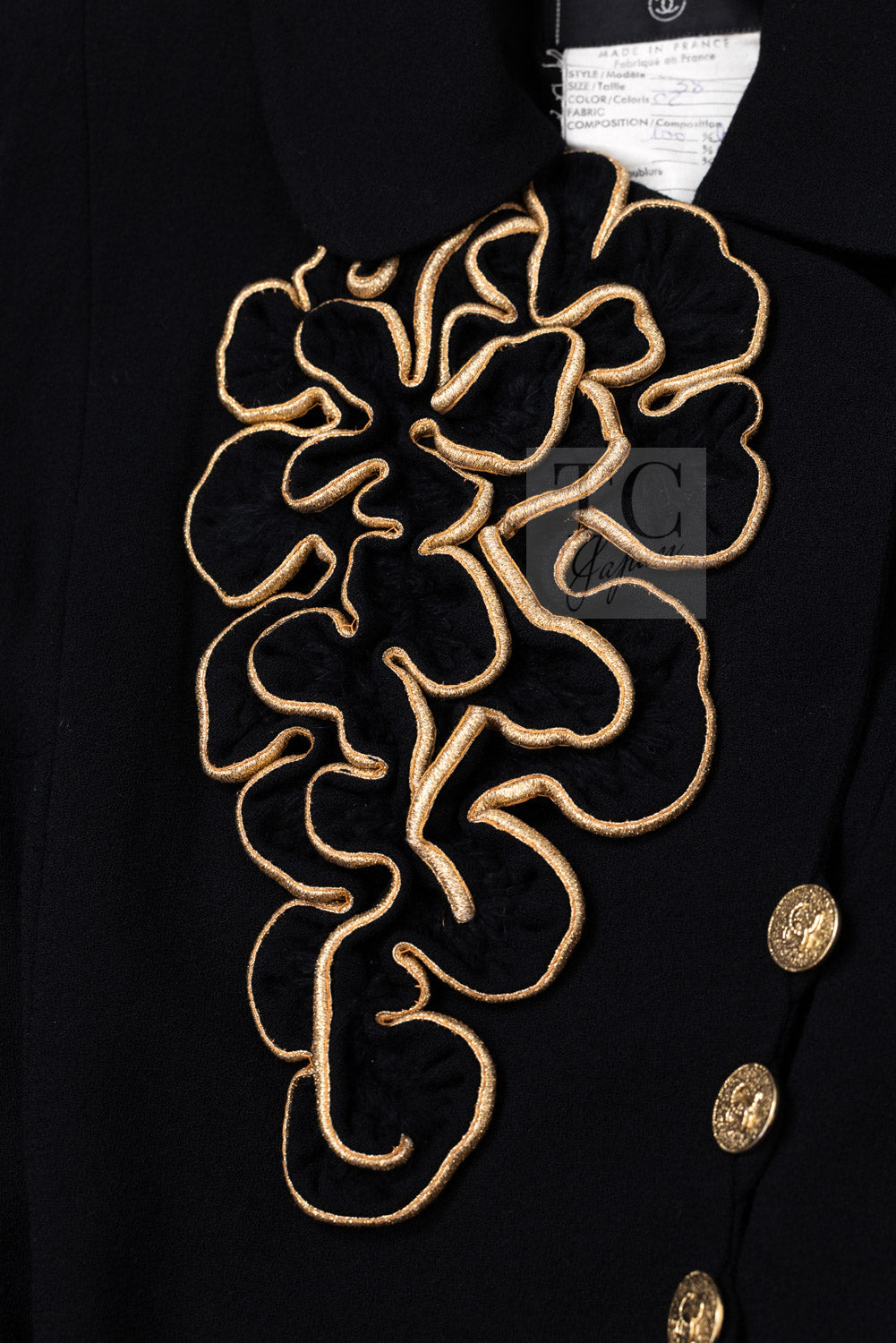 CHANEL Vintage Black Gold CC Buttons Tweed Jacket Skirt Suit 38 3