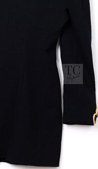 CHANEL Vintage Black Gold CC Buttons Tweed Jacket Skirt Suit 38 19