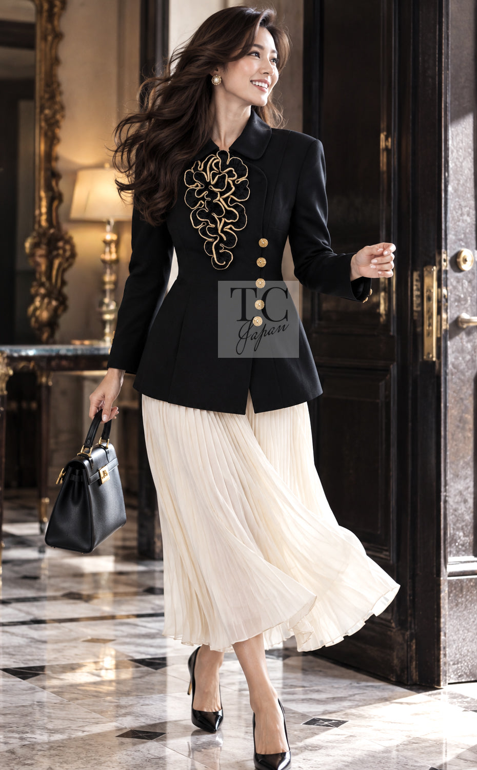 CHANEL Vintage Black Gold CC Buttons Tweed Jacket Skirt Suit 38 11