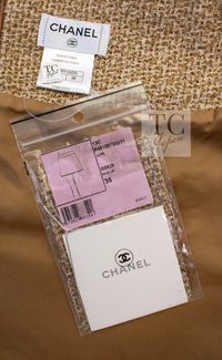 CHANEL 13C Gold Creme Silk Fringe Collarless Tweed Jacket Skirt Suit 34 36 | HK