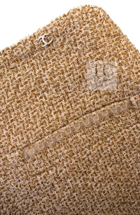 CHANEL 13C Gold Creme Silk Fringe Collarless Tweed Jacket Skirt Suit 34 36 | HK