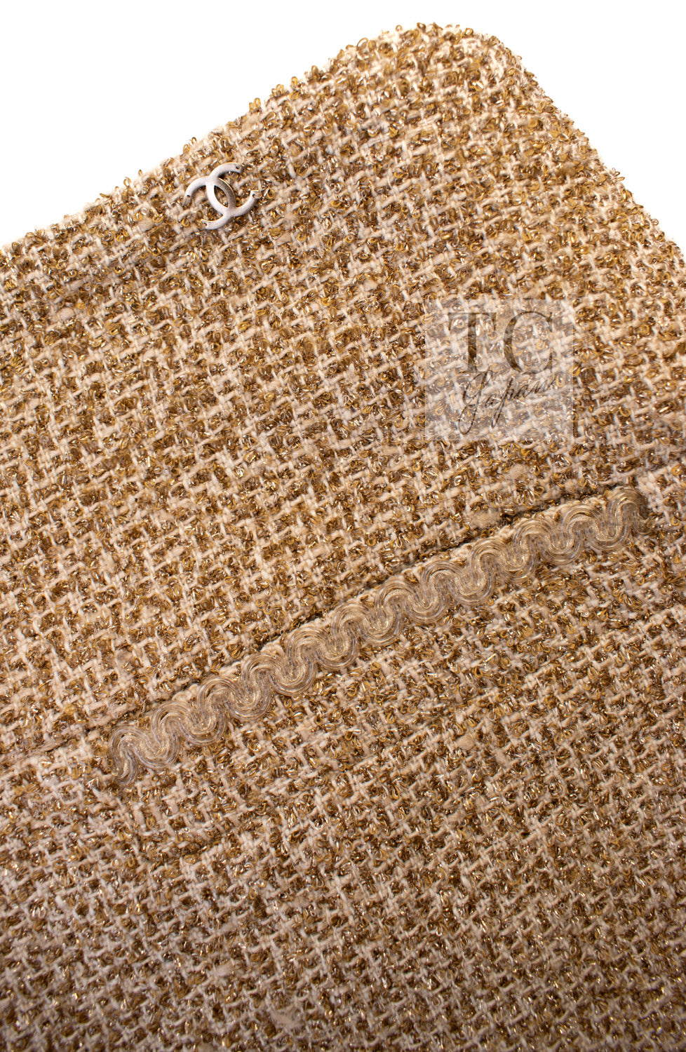 CHANEL 13C Gold Creme Silk Fringe Collarless Tweed Jacket Skirt Suit 34 36 | HK