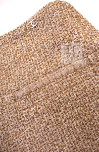CHANEL 13C Gold Creme Silk Fringe Collarless Tweed Jacket Skirt Suit 34 36 | HK
