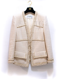 CHANEL 17PF Ivory Creme Gold Trim Wool Tweed Jacket Skirt Suit 38 2