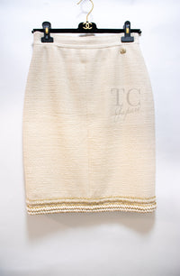 CHANEL 17PF Ivory Creme Gold Trim Wool Tweed Jacket Skirt Suit 38 7