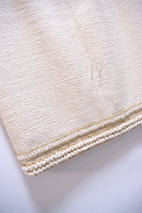 CHANEL 17PF Ivory Creme Gold Trim Wool Tweed Jacket Skirt Suit 38 16