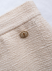 CHANEL 17PF Ivory Creme Gold Trim Wool Tweed Jacket Skirt Suit 38 17