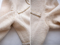 CHANEL 17PF Ivory Creme Gold Trim Wool Tweed Jacket Skirt Suit 38 5