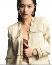 CHANEL 17PF Ivory Creme Gold Trim Wool Tweed Jacket Skirt Suit 38 | TW