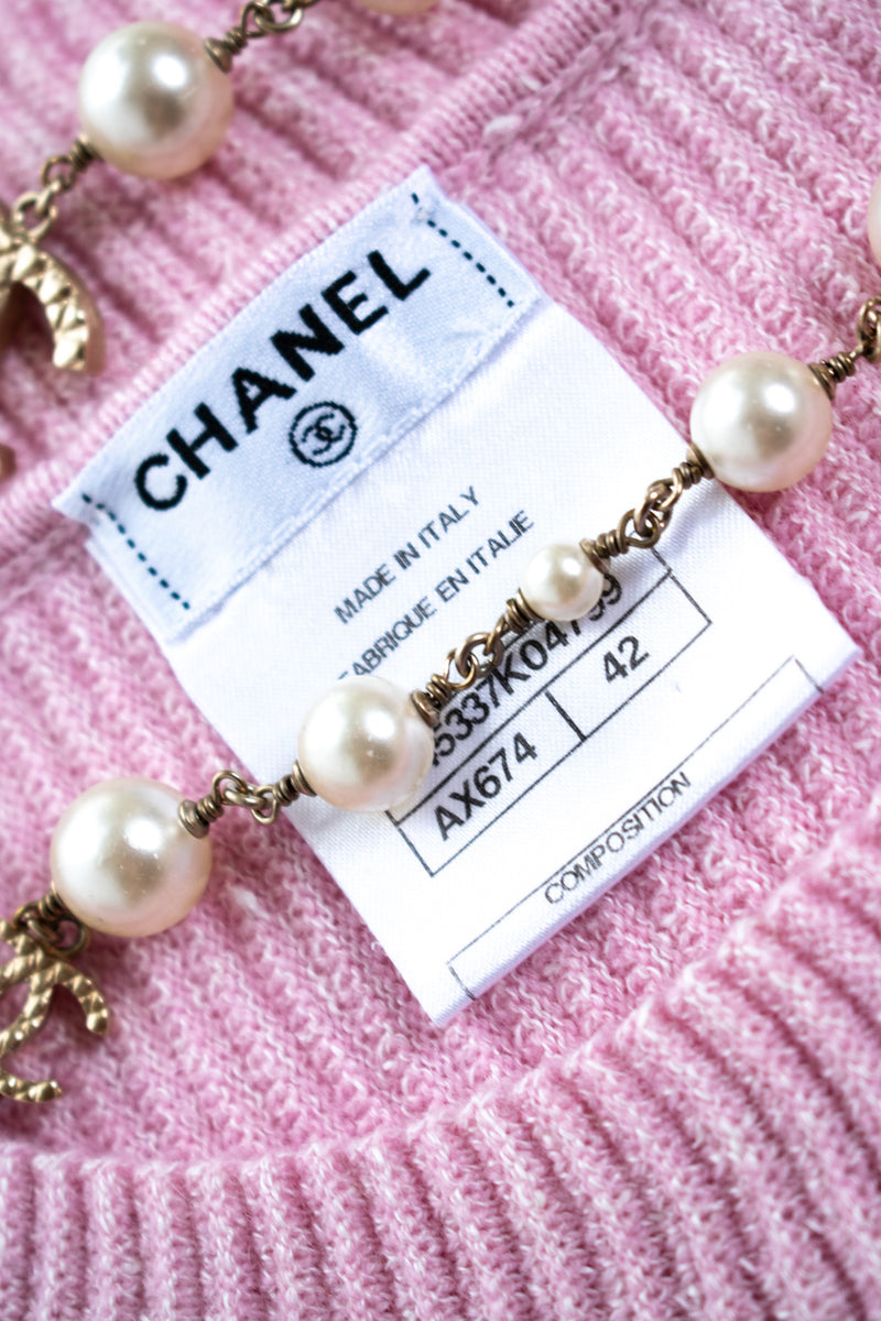 CHANEL 13C Cashmere Linen Knit Tops Sweater 40 42 シャネル ピンク カシミア リネン フリル ニット トップス セーター ココボタン 即発