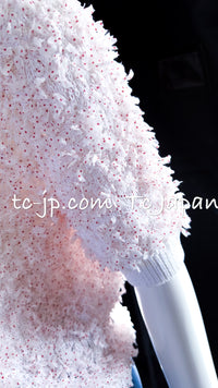 CHANEL 16C White Red Dot Ribbon Embellishments Knit Pullover Sweater Tops 36 40 42 シャネル ホワイト レッド ドット リボン ニット プルオーバー セーター トップス 即発