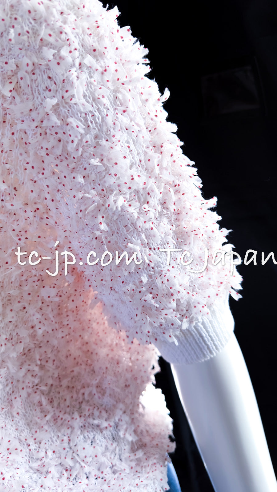 CHANEL 16C White Red Dot Ribbon Embellishments Knit Pullover Sweater Tops 36 40 42 シャネル ホワイト レッド ドット リボン ニット プルオーバー セーター トップス 即発