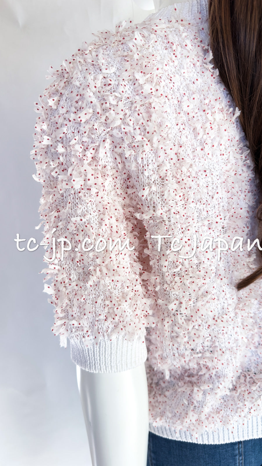 シャネル セーター トップス CHANEL ホワイト レッド ドット リボン