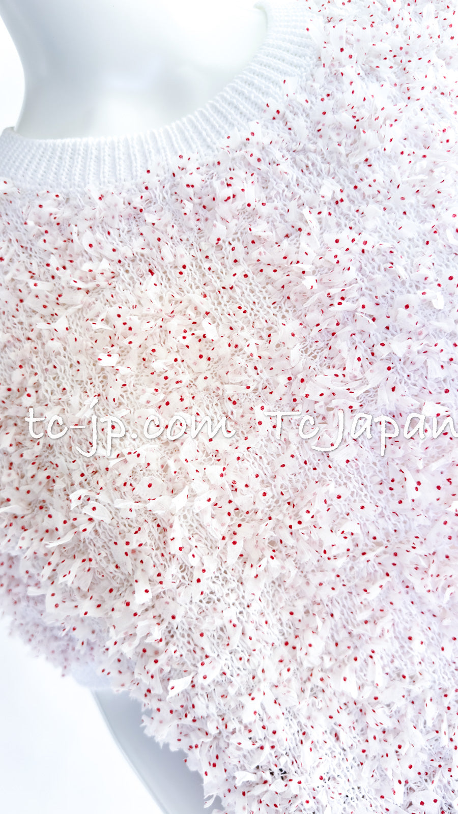 シャネル セーター トップス CHANEL ホワイト レッド ドット リボン