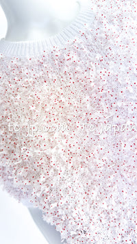 CHANEL 16C White Red Dot Ribbon Embellishments Knit Pullover Sweater Tops 36 40 42 シャネル ホワイト レッド ドット リボン ニット プルオーバー セーター トップス 即発