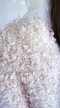 CHANEL 16C White Red Dot Ribbon Embellishments Knit Pullover Sweater Tops 36 40 42 シャネル ホワイト レッド ドット リボン ニット プルオーバー セーター トップス 即発
