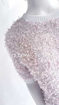 CHANEL 16C White Red Dot Ribbon Embellishments Knit Pullover Sweater Tops 36 40 42 シャネル ホワイト レッド ドット リボン ニット プルオーバー セーター トップス 即発