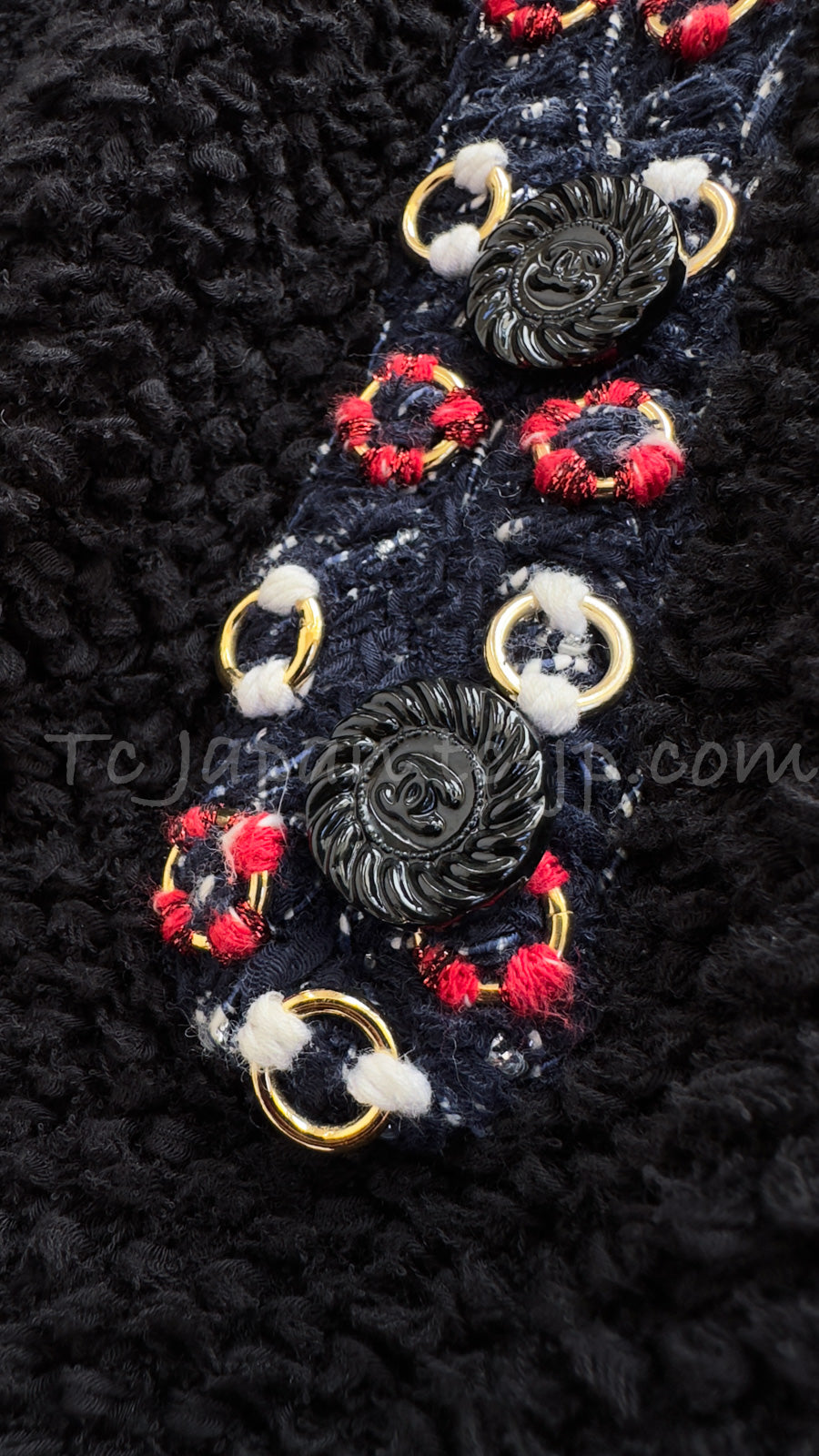 シャネル ブラックトリコロール コットン リング トリム 肉厚 ニット