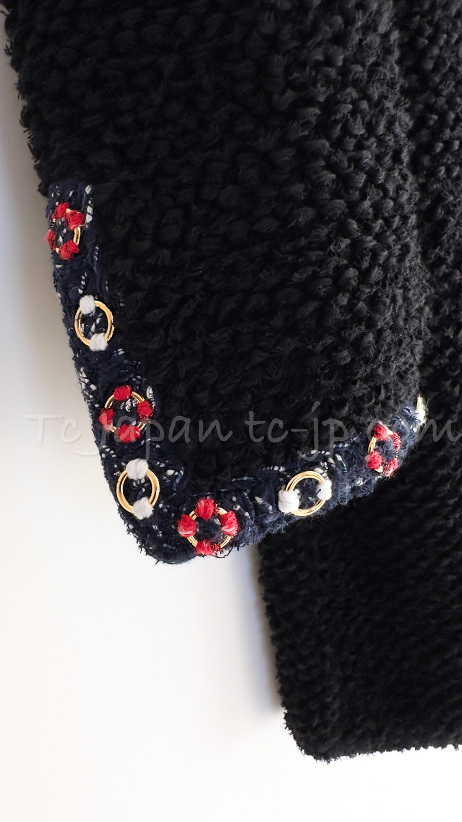 シャネル ブラックトリコロール コットン リング トリム 肉厚 ニット